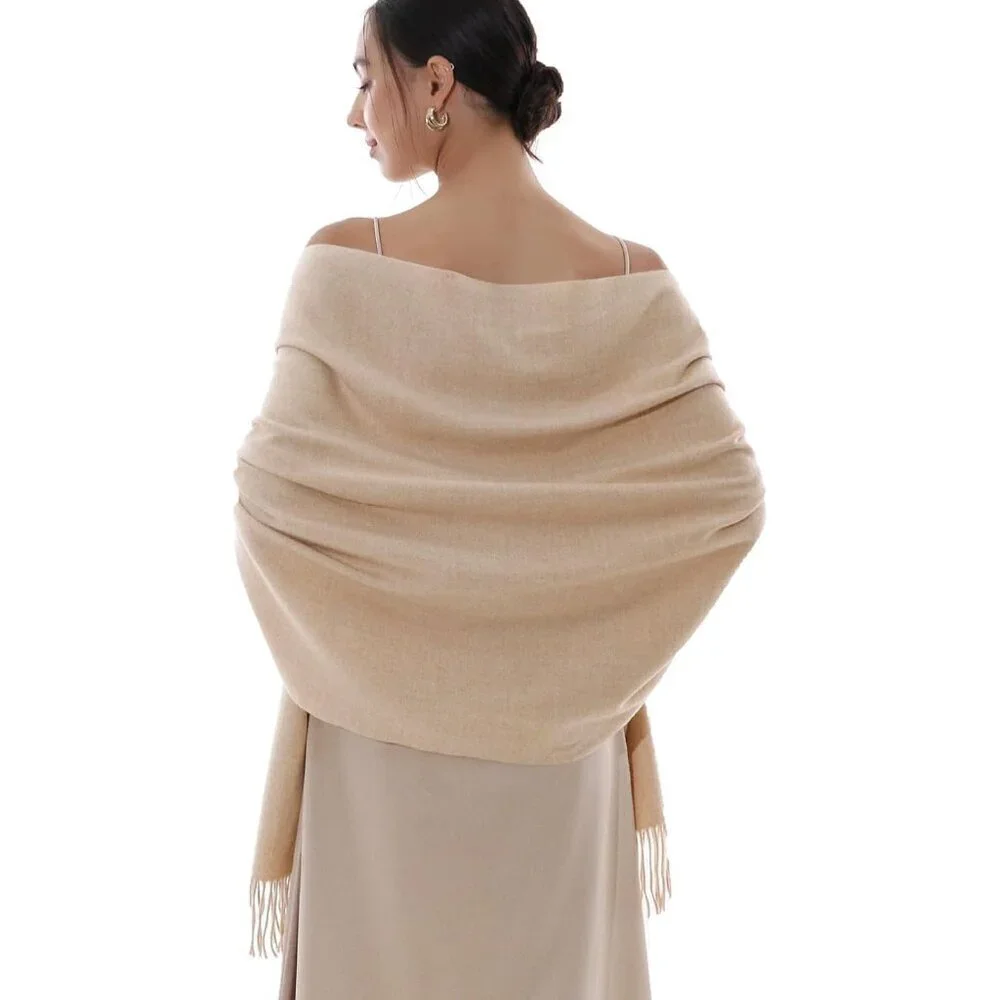 Women's Beige Pashmina Shawls Wraps For Evening Dresses Large Warm Soft Scarves